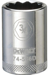 DeWALT DWMT74586OSP Drive Socket, 3/4 in Socket, 1/2 in Drive, 12-Point, Steel, Polished Chrome Vanadium